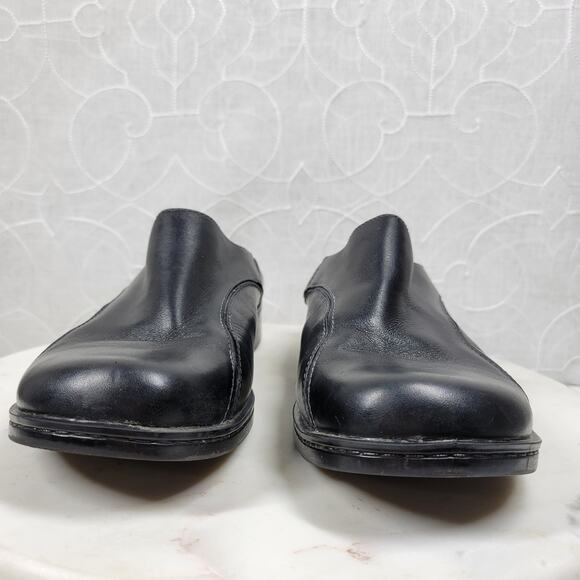 VTG Clarks Leather Mules Womens 9 Black Round Toe Slip On Comfort - Picture 6 of 15